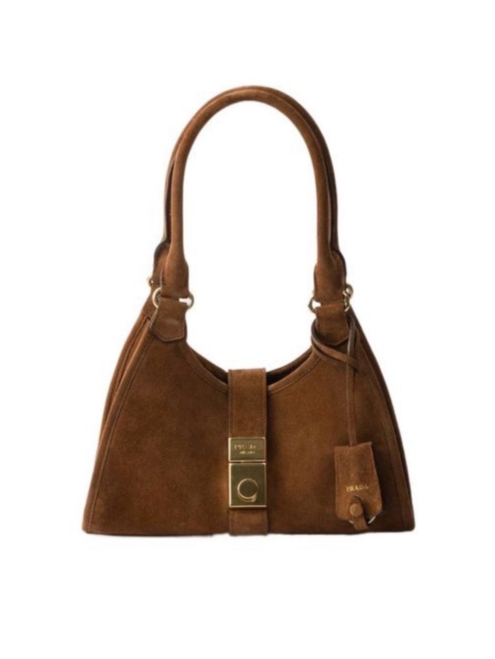 Prada medium Brown Suede Shoulder Bag with Gold Hardware